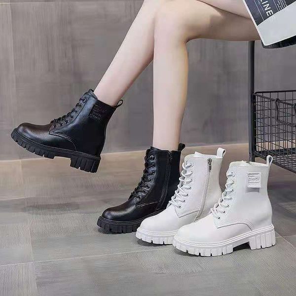 

martin 2021 sho summer white thick soled women's short leather thin boots, Black