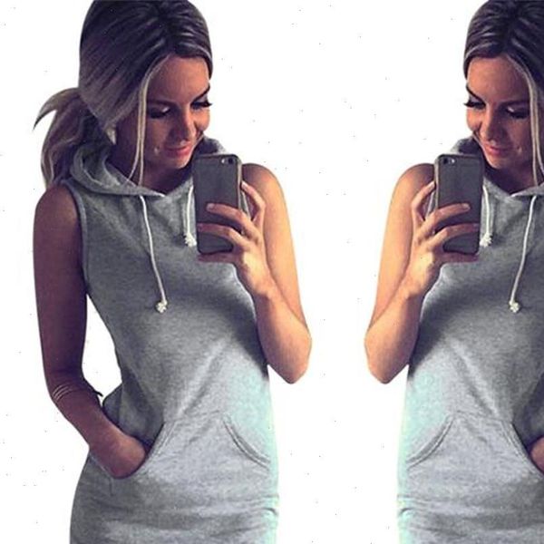 

jaycosin womens clothing sleeveless a line cotton dress ladies fashion casual hoody solid color summer girls mini dress 2021, Black;gray