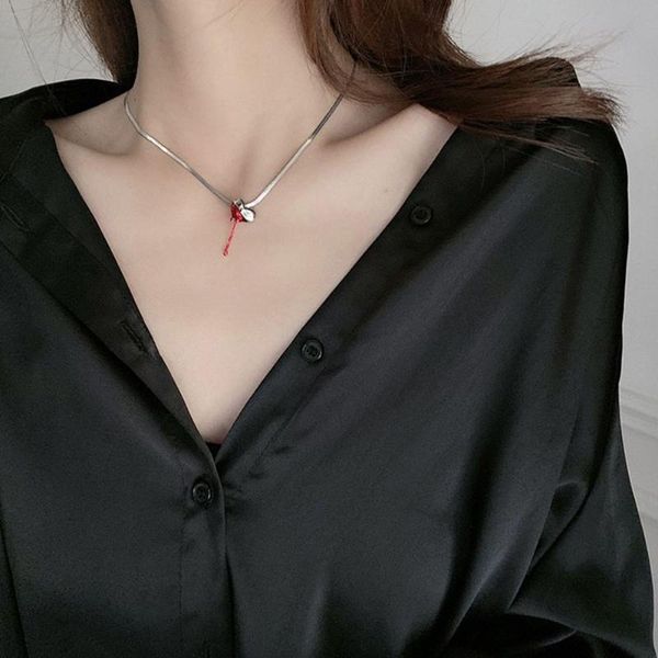 

pendant necklaces love heart temperament exquisite metal necklace personality dripping oil snake bone clavicle chain, Silver