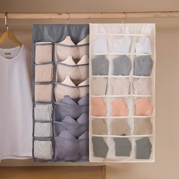 

storage boxes & bins double-sided underwear hanging bag clear bra organizer panty socks hanger box folding clothing for wardrobe
