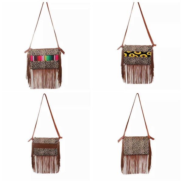 Saco Leopardo Fringe Messenger Listrado Sunflower Patchwork Tassel Crossbody Bag Mulheres Hippie Bossel Bolsa Festa Favor