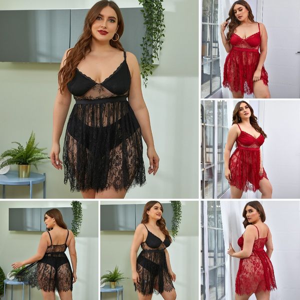 

in stock 4 plus size women underwear v-neck night dress nightgown hollow out nightdress lingerie lace nightwear sleepwear g-string pajamas b, Black;white