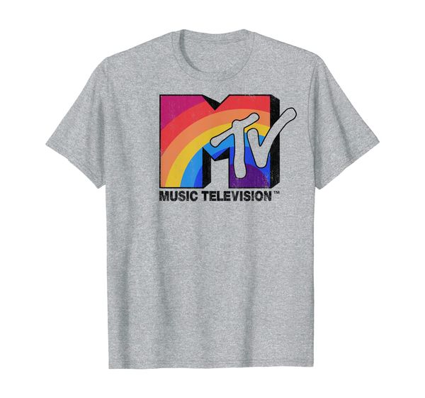 

mtv rainbow logo music television graphic t-shirt, White;black
