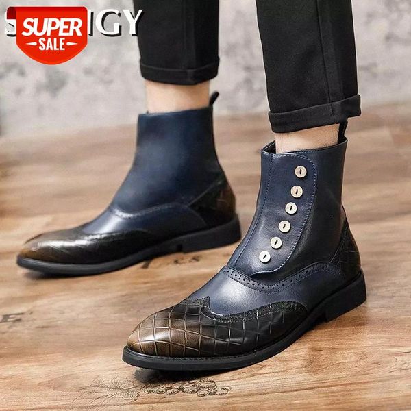 

winter new men ankle shoes pointed toe patchwork buttons men's shoes mixed color casual warm fashion boots for males #1b4s