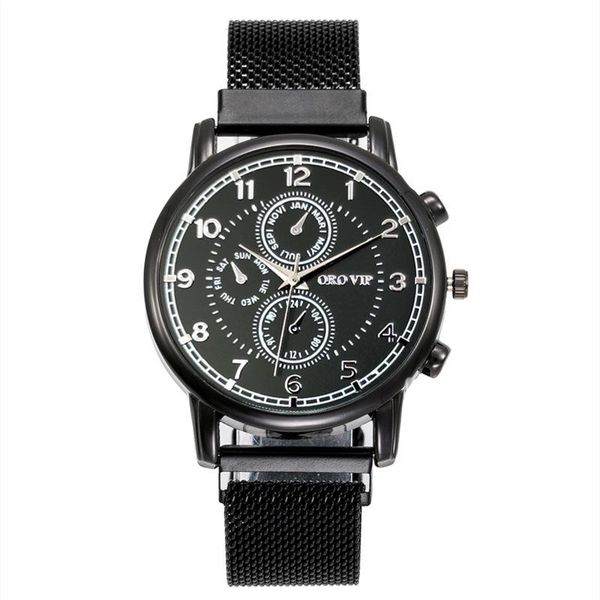 

wristwatches mens quartz casual men's wrist watch magnet business silver alloy strap three eye digital men zegarek, Slivery;brown