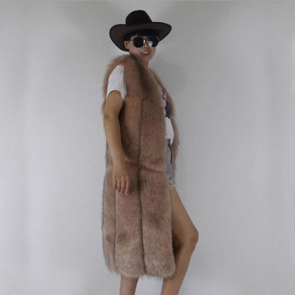 

women's fur & faux s-3xl plus size patchwork overcoat winter fashion brand female longer vest jacket coats wq811, Black