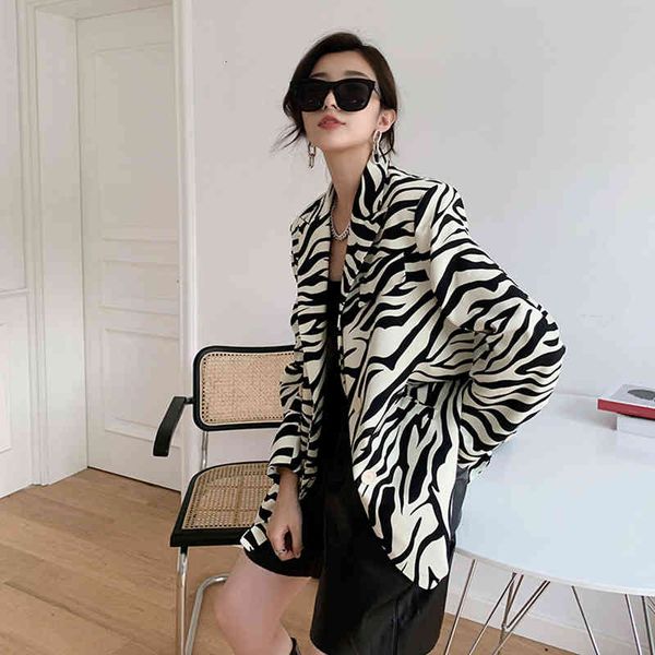 

women's suits & blazers [eam] women zebra pattern big size blazer lapel long sleeve loose fit jacket fashion spring autumn 2022 1db329, White;black