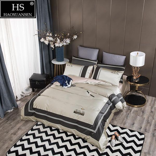 

bedding sets simple lattice stripes design embroidery business duvet cover bedsheet/fitted sheet pillow covers cotton bed linen