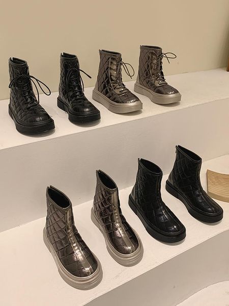 

boots cotton shoes women's winter plus velvet thickening 2021 fashion flat front lace-up waterproof short, Black