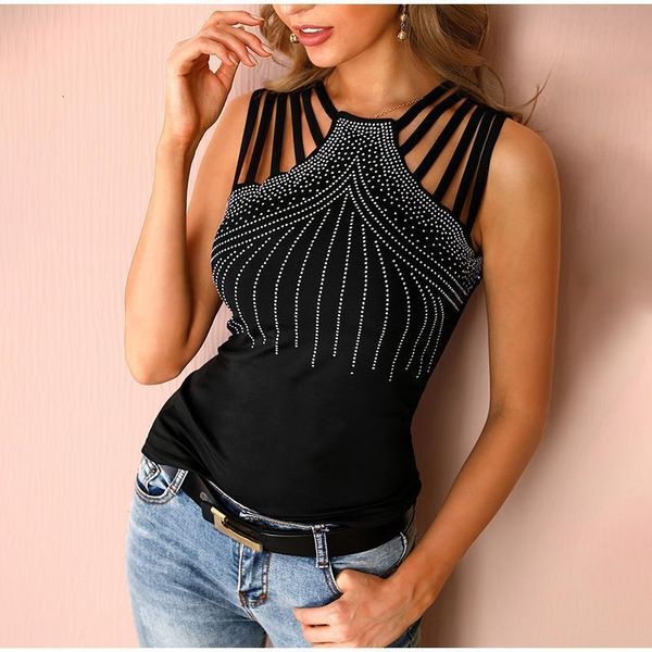 

plus size 5xl sleeveless women tshirts summer hollow out t-shirt woman 2021 black slim casual basic leisure tshirt lady, White