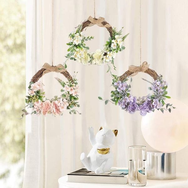 

decorative flowers & wreaths floral hoop wreath set of 3 artificial rose flower with greenery leaf vine hanging for front door