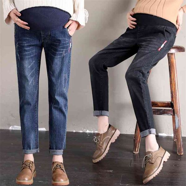 

s-5xl arrival jeans pants for pregnant spring fashion pregnancy clothes solid blue hole trousers cotton plus size belly pant 210622, White