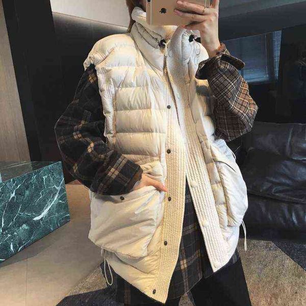 

2021 european autumn and winter small fragrance white duck down vest women's waistcoat short top, Black;white