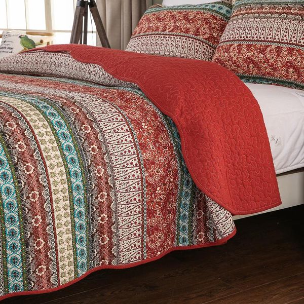 

comforters & sets bohemia printed quilt set 3pc/4pcs quilted bedding quality cotton quilts bed covers bedspread for king size coverlet