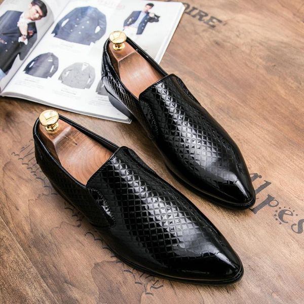 

dress shoes beads men's formal leather slip on male british casual business office pointed toe wedding for men footwear, Black