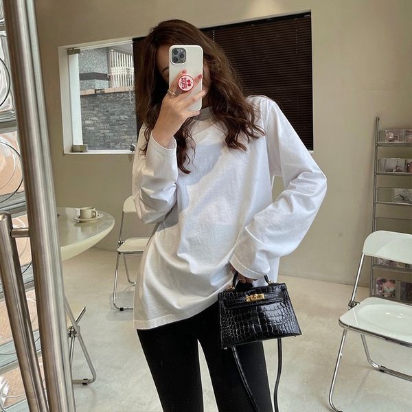

zixuan ch new white t-shirt women's long sleeve round neck basic bottomed shirt loose thin top, White;black