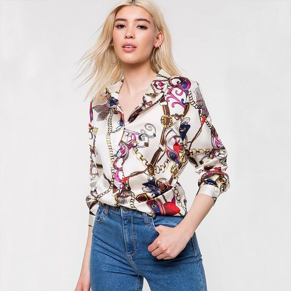 

women's blouses & shirts 2021 year wear shirt blouse with print long sleeve office fashion vintage female clothing white