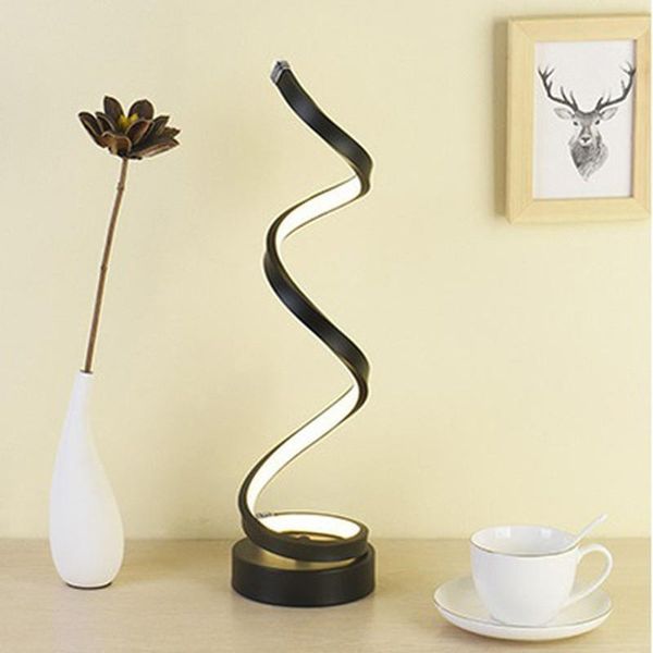 

20w led acrylic spiral table lamp us plug creative eye protection curved desk bedside lamp for bedroom reading black table light