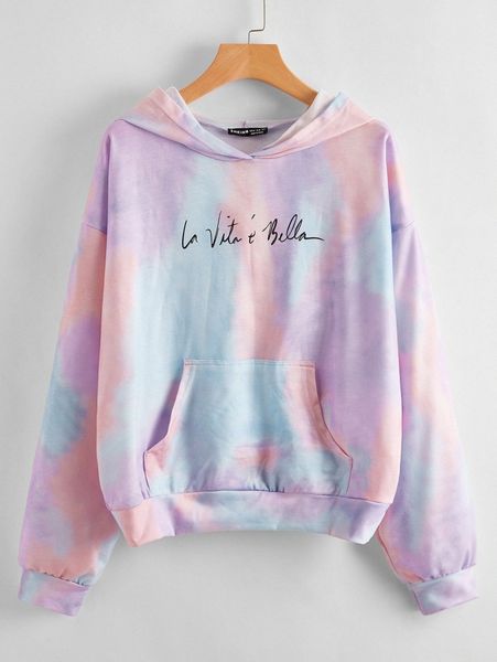 

slogan graphic tie dye hoodie n7jd#, White;black