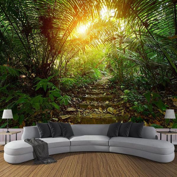 

wallpapers custom wall murals green forest small road sunlight 3d landscape painting bedroom study room tv background po paper