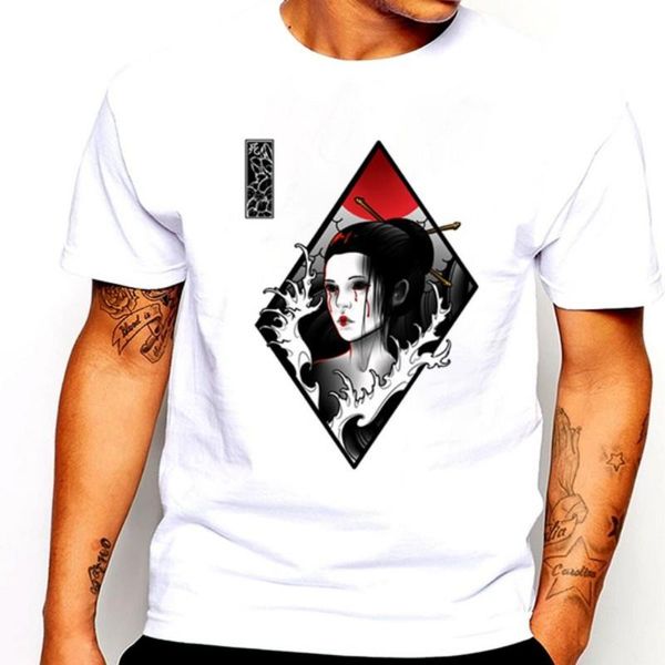 

men's t-shirts fashion geisha girl streetwear men omen t-shirt summer o-k casual t shirt hipster tshirt, White;black