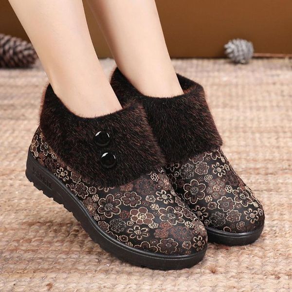 

boots women shallow warm fur plush snow ladies girls mama winter keep soft floral short casual shoes mother gifts, Black