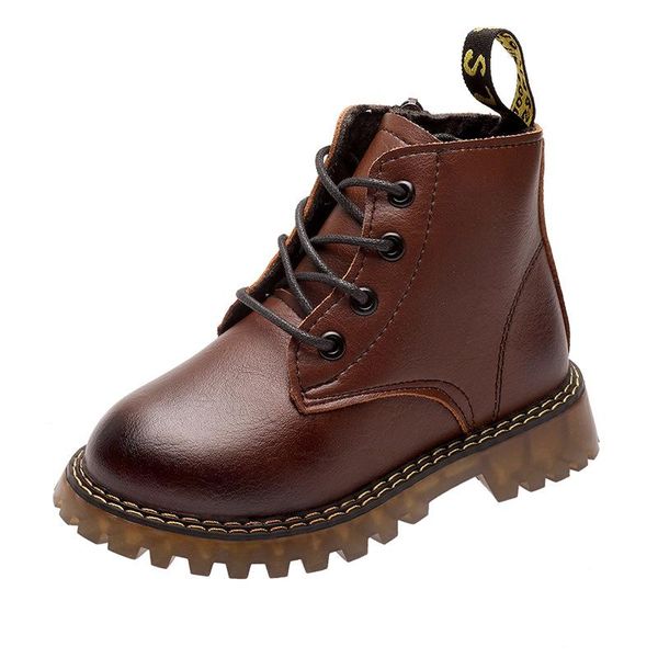 

2021 handsome england style children' boots student casual shoes vintage leather short kids boots girls new boys shoes d08274, Black;grey