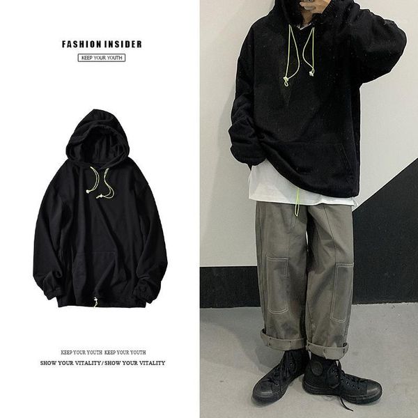 

2019 autumn and winter new youth male loose solid color hooded sweatshirt fashion casual wild pullover black / gray m-2xl1