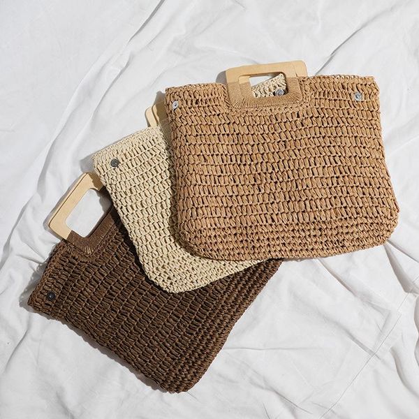 

duffel bags 2021 handbag fashion wood tie hand woven straw bag large capacity ins wind restoring ancient ways