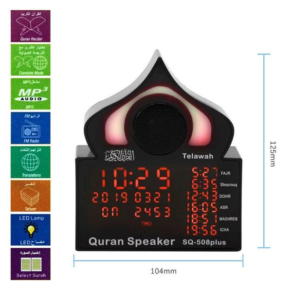 

remote control alarm clock with speaker display built-in led light quran speaker mp3 music player fm radio with wire-less bt