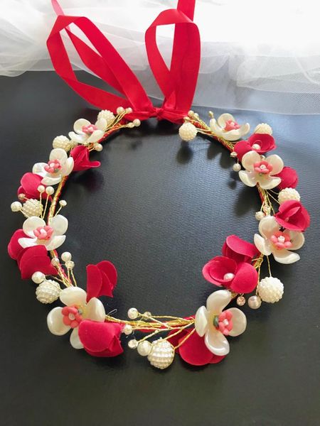 Kopfbedeckungen, rote Braut, Hochzeit, Haarschmuck, Perlen, Blumenmädchen, Stirnband, Band, Kopfschmuck, Schmuck