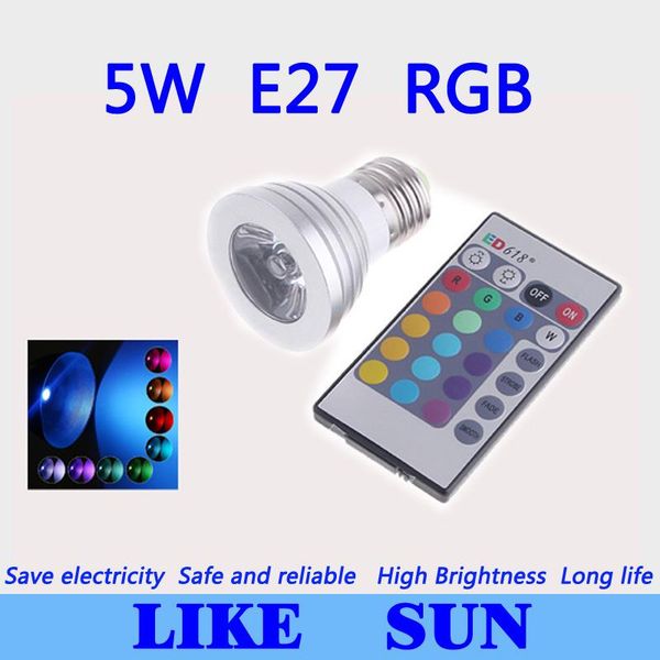 

bulbs 30pcs/lot 5w rgb lamp 16type colors e27 ac95-265v led light spotlight bulb with remote controller