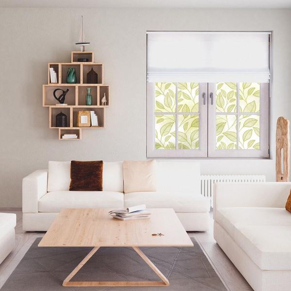 

window stickers stained glass film green leaf multi-size frosted privacy insulation home shading sliding door balcony waterproof sticker