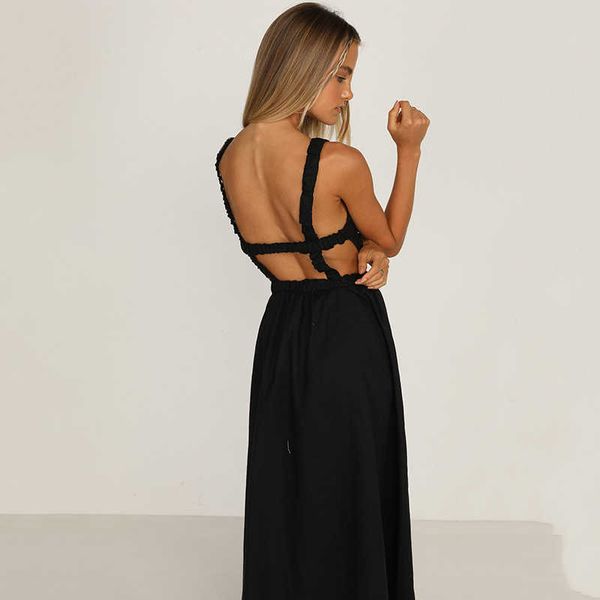 Ardm Sexy Spaghetti Strap Sommer Kleid 2021 Neue Slip Schwarz Backless Maxi Vintage Elegante Frau Party Prinzessin Y0823