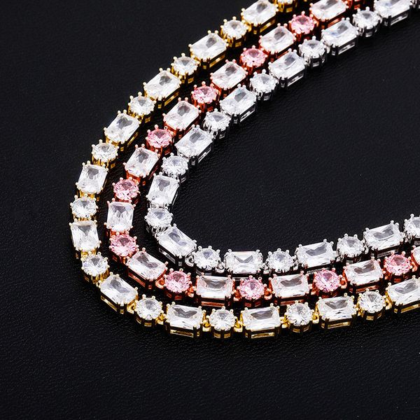 

6mm round and square iced out bling cubic zirconia necklace 18inch-22inch chain necklace hip hop jewelry for men women gifts, Silver