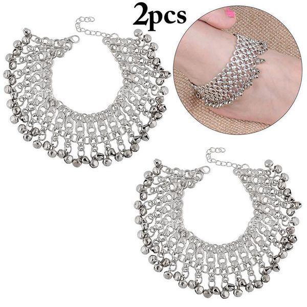 

anklets 2pcs/set fashion bell decor anklet vintage tassel ankle bracelet barefoot jewelry accessories for hawaii party dress up, Red;blue