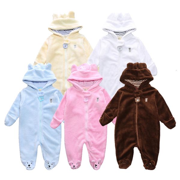 

2021 new fashion winter newborn romper baby clothing boys girls clothes with hat long sleeve coral fleece infant jumpsuit 5 style dro7, Blue