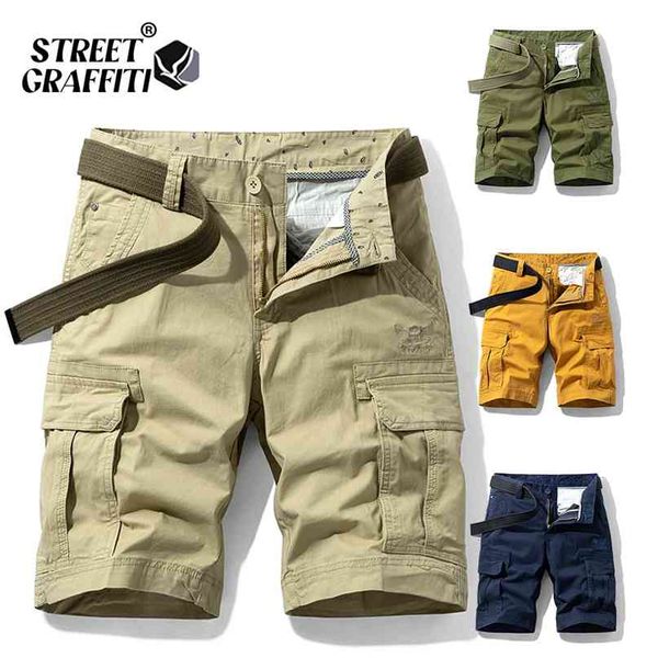 

spring men cotton cargo shorts clothing summer casual breeches bermuda fashion beach pants los cortos short 210712, White;black