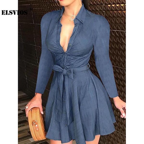 

womens dress lady new fashion deep v neck florar print short dress casual long sleeve fall wnter bandage mini dress elegant party, Black;gray