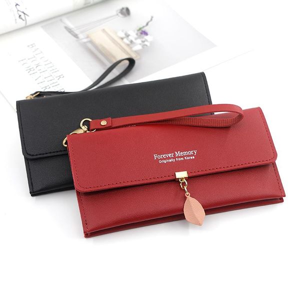

wallets long women's wallet female purses tassel card holder pu leather clutch money bag, Red;black