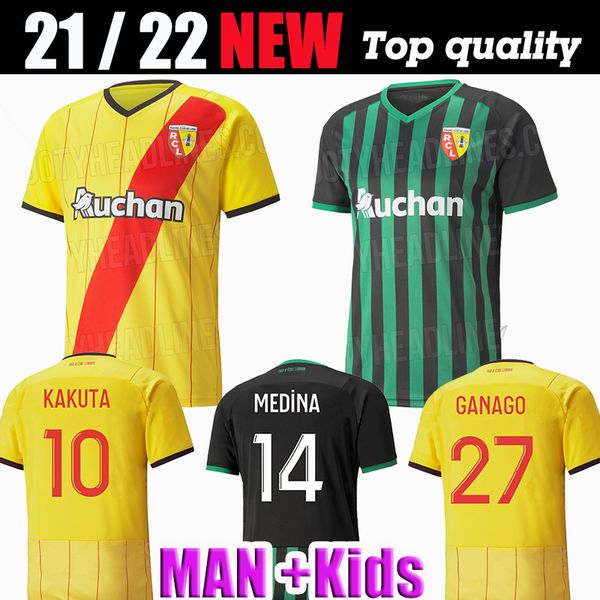 

21 22 maillot rc lens soccer jerseys kakuta ganago sotoca fofana gradit fortes banza cahuzac 2021 2022 football shirts men kids kits equipme, Black;yellow
