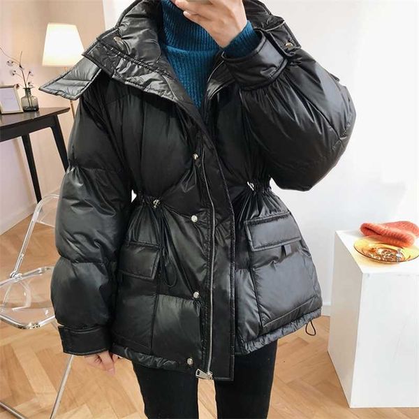 

hxjjp waist hugging down cotton coat women's winter hooded jacket warm windproof oversize puffer jacket parka branded 201211, Black