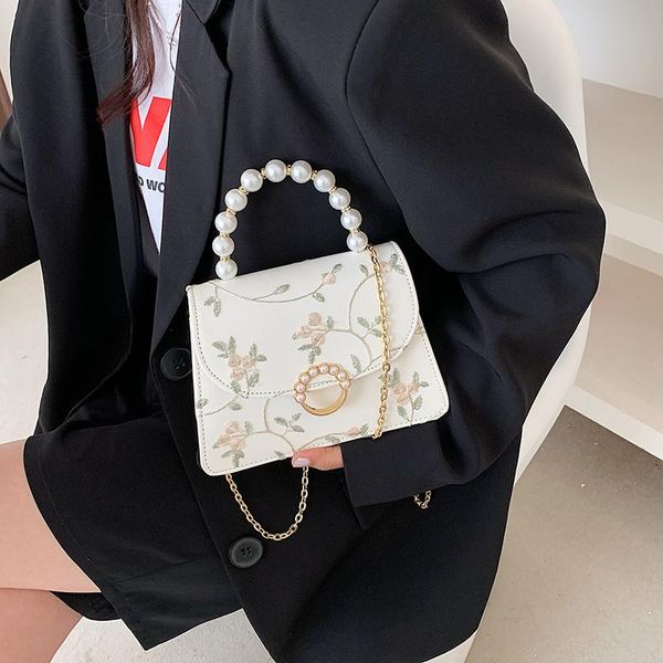 

evening bags brand embroidered shoulder for women 2021 luxury pearl handbag and purses square bag designer crossbody