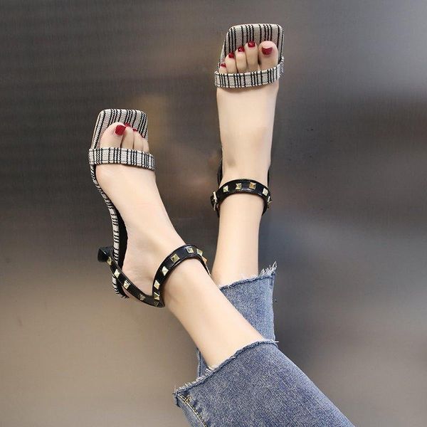 

2021 new summer new heels women sandals open toe shoes women thin heels high party dress sandals, Black