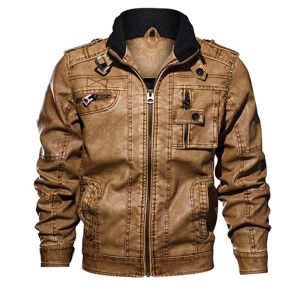 

new 7xl men's bomber pu leather jacket brand multi-pocket slim fat retro casual jackets coats men moto jacket, Black;brown