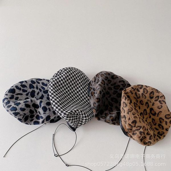 

caps & hats children's vintage french style plaid beret lightweight casual classic leopard print soft winter warm beanie hat for kids, Yellow