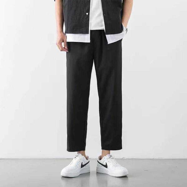 

pants ice silk loose and versatile solid color student straight casual korean fashion sports capris wide leg, Black