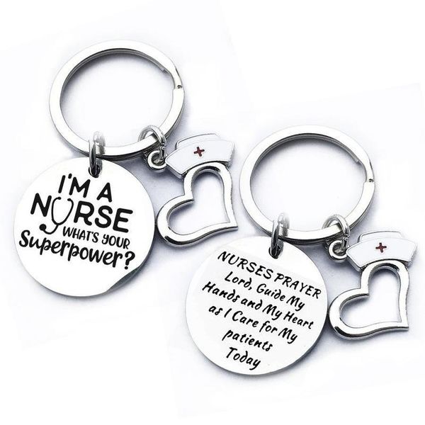 

21stainless steel nurse keychain i'manurse stethoscope keyringheart-shapedpendant nursekeychain medical student gift jewelry accessory, Silver