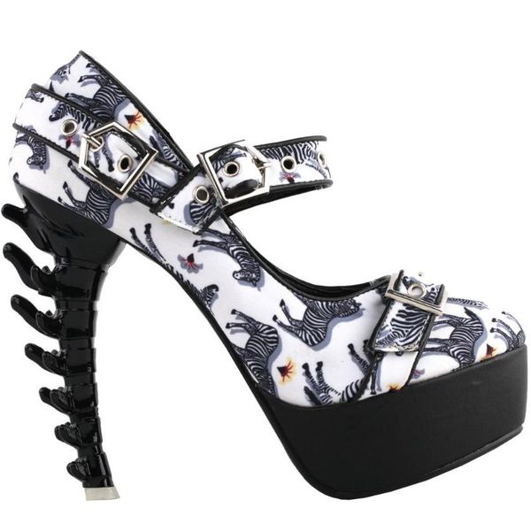 

dress shoes lf80689 show story punk zebra print strappy buckle mary-jane eyelet gladiator platform bone heels pumps, Black