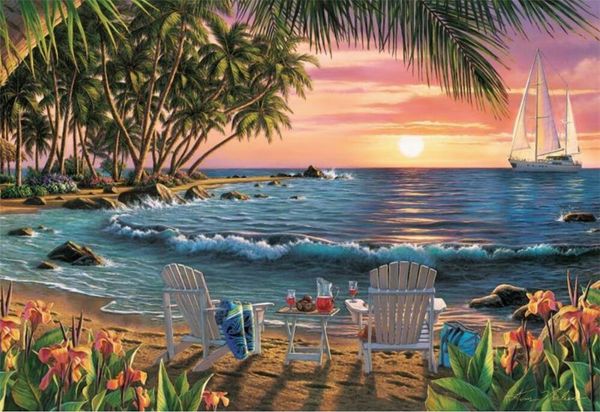 

Custom wallpaper 3d mural coconut palm double beach chair beautiful seaside landscape background wall painting, Blue